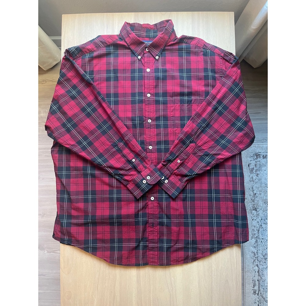 Roundtree & Yorke Mens 3XB Red Black Plaid Button Down Shirt 100% Cotton L/S